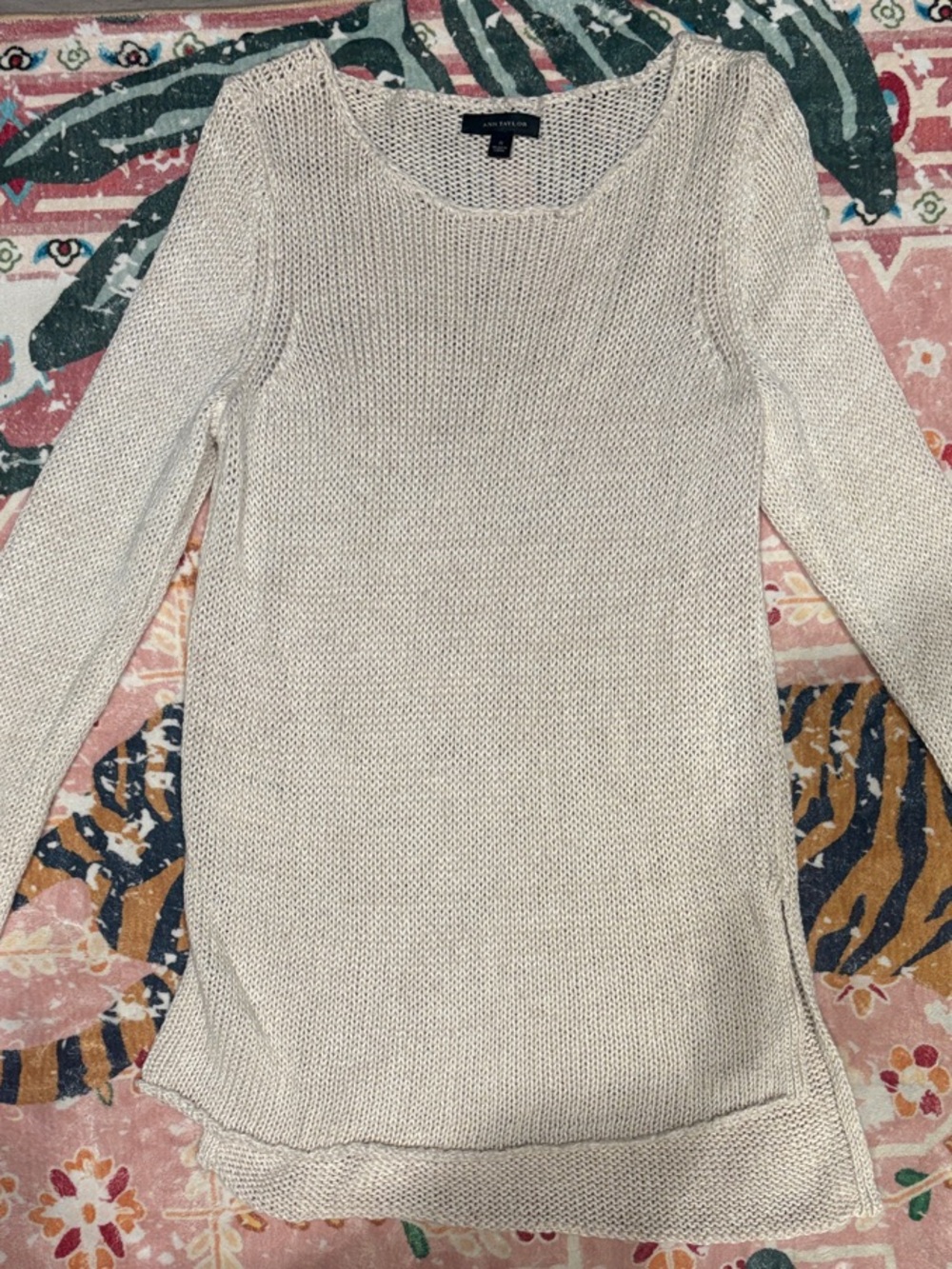 Ann Taylor Cream Scoop Neck Knit Sweater